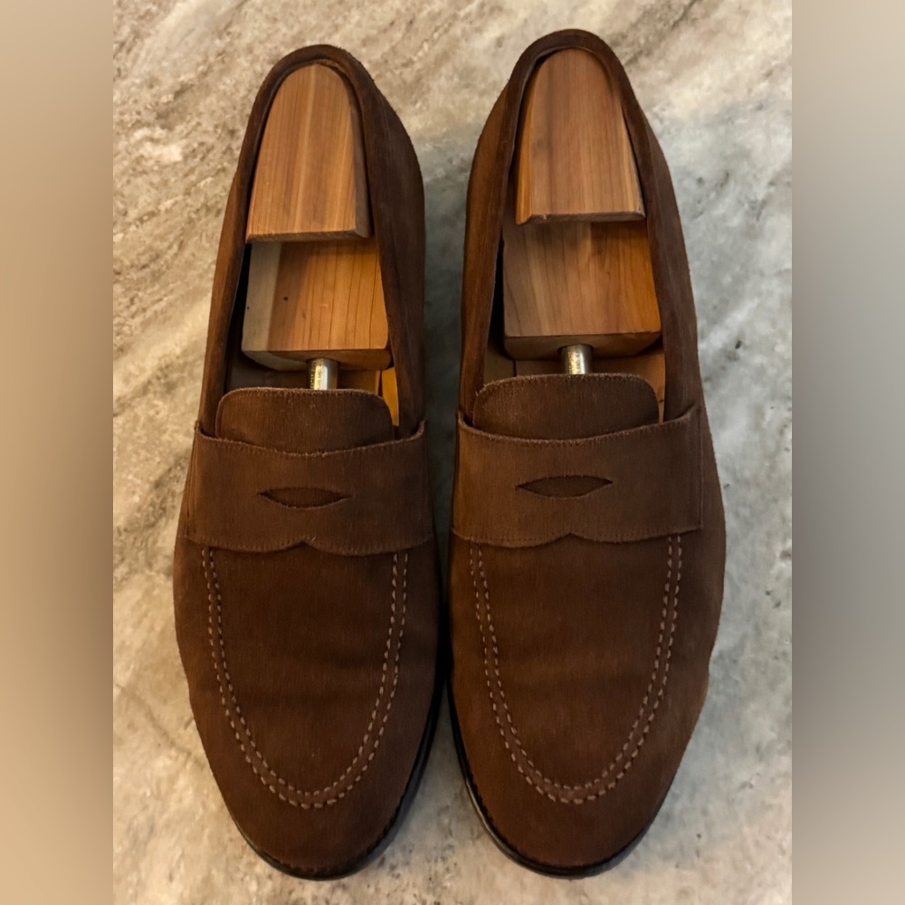 MORJAS Suede The Penny Loafer Brown US 10.5 Moccasin Leather Sole $400
